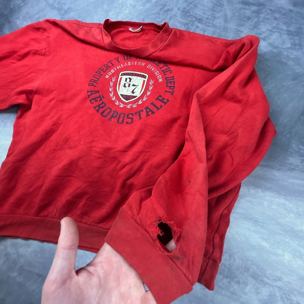 Vintage Aeropostale Red Collegiate Crewneck Sweatshirt Boxy Distressed 90s Y2K - Picture 7 of 9